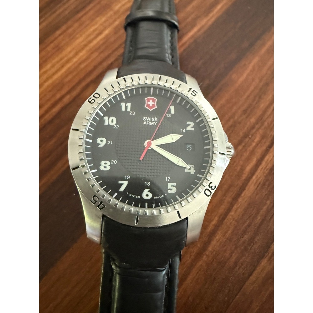 Vintage Swiss Army Brand Men's Quartz Watch Black Dial Rotating Bezel Swiss Made